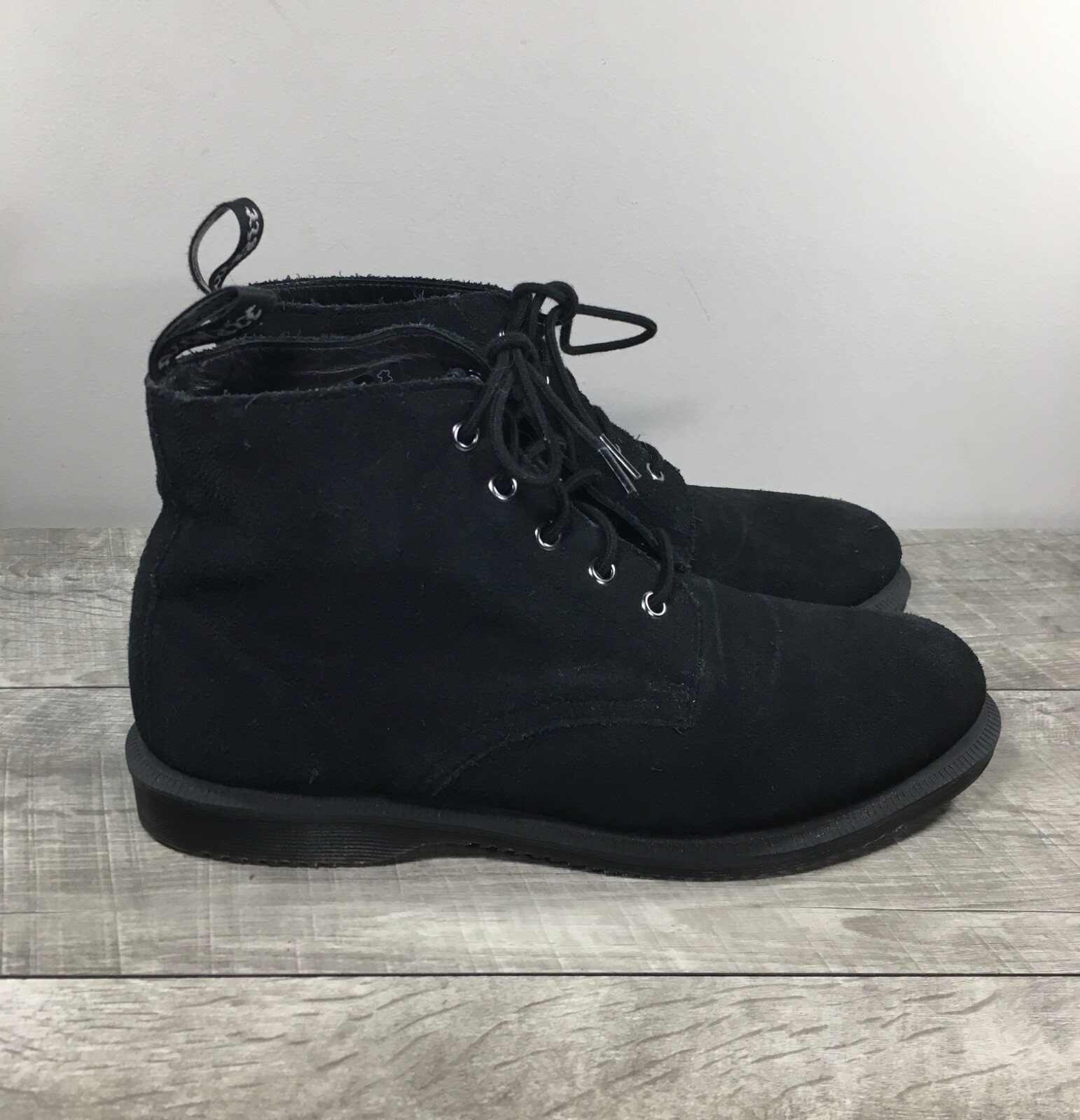 Dr. Doc Martens Emmeline Black Suede Leather Combat Womens Boots Size ...