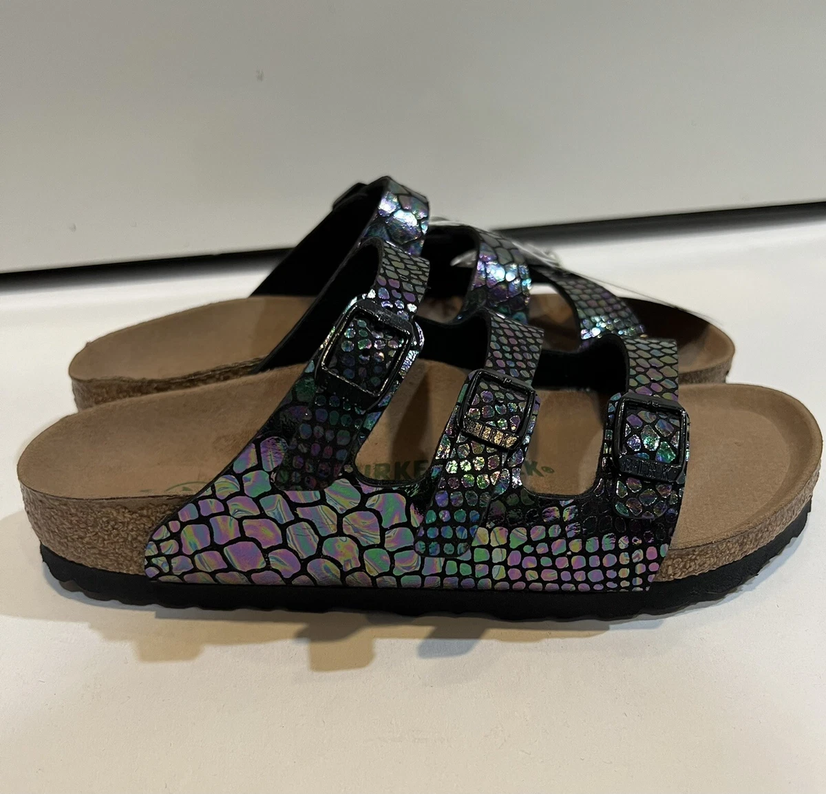 Forudsige kursiv Nøgle Birkenstock Florida Fresh Shiny Snake Black Multicolor 36 Narrow Fit NIB |  eBay