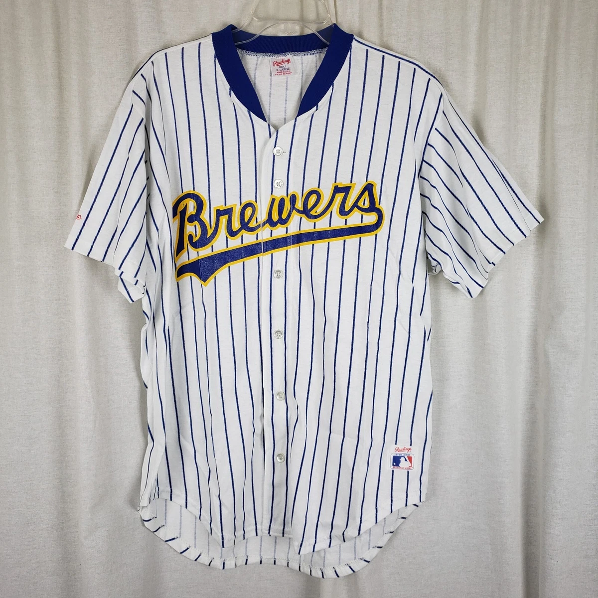 Vintage Milwaukee Brewers Rawlings Pinstriped Baseball Jersey Mens XL USA  50/50