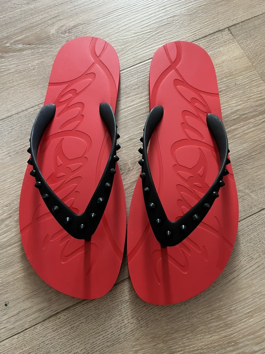 Christian Louboutin New Men's Loubi Flip Flop Spike Sandals Shoes