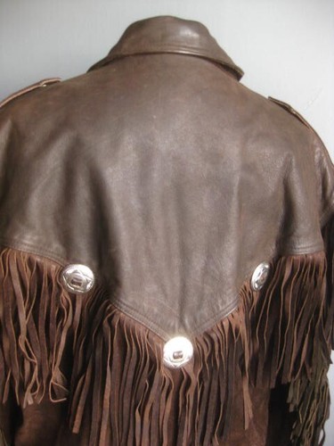 VINTAGE COWBOY LEATHER FRINGE JACKET 42 44 hells angel heavy rock biker ASHY men - Picture 17 of 24