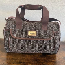 VTG Brown Tweed Carry On Weekender Overnight Duffle Travel Bag Tweed Duffle Bag