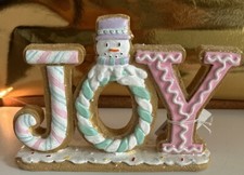Christmas Gingerbread Cookie Pastel JOY Snowman Tabletop Sign Shelf Decor 6.5"