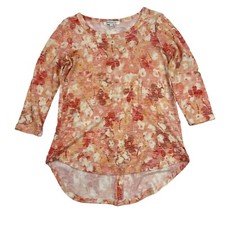 Rose & Olive Women's Pink Floral Button Back 3/4 Sleeve Blouse Size S Stretch