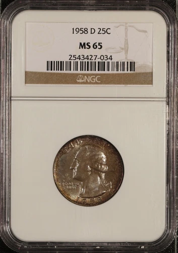 1958 D Washington Quarter NGC MS-65 Tone Silver Older Slab US Type Coin Gem