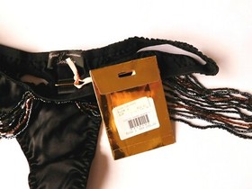 AGENT PROVOCATEUR SOIREE LIDIJA SILK THONG AP1 UK 6 in black RRP &pound;295 NWT