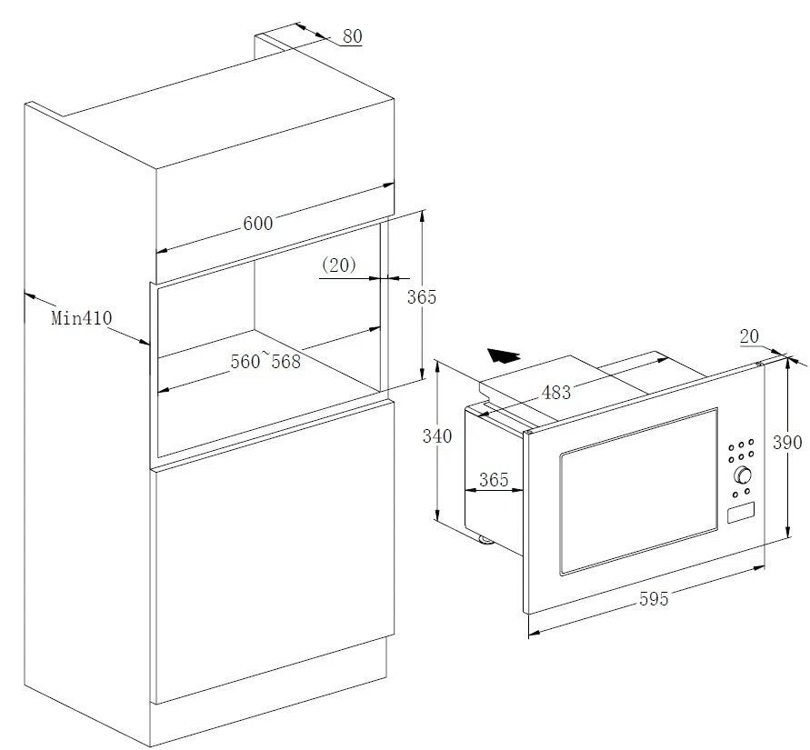 PKM Einbaumikrowelle MW900-23G-IN - 900 Watt, Edelstahl, 23 Liter, Grill - Bild 2 von 4