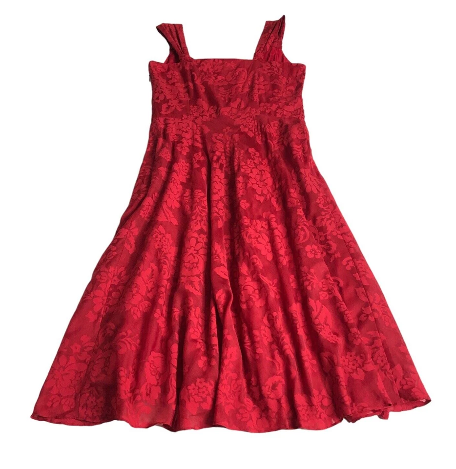 Vintage Y2K 90s Nine West Babydoll Dress Womens 4 Red Floral Empire Waist Wrap - Image 3 of 4