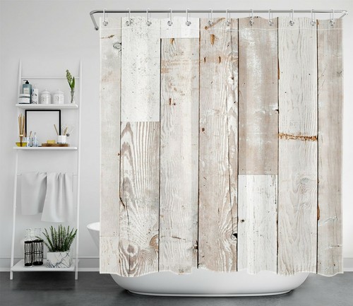 Juegos de cortinas de ducha vintage con patrón de tablero de madera rústica decoración de baño con ganchos - Imagen 17 de 27