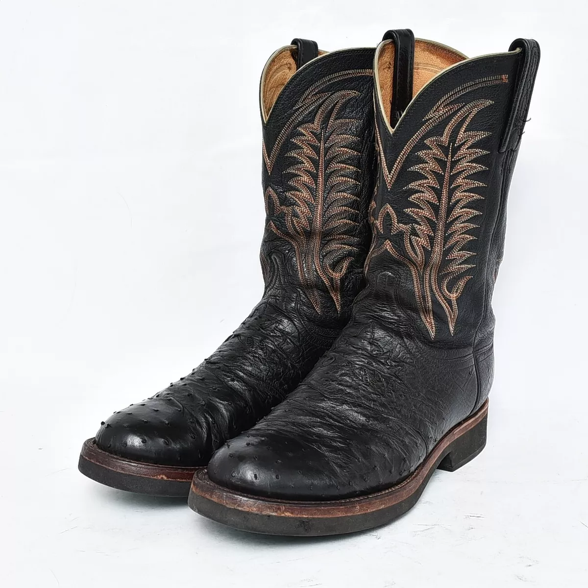 Lucchese 2000 Men's Ostrich Skin Western Cowboy Black Work Riding Boots Sz 10.5