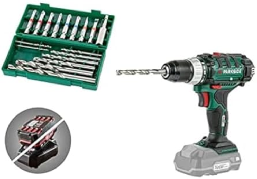 Parkside Set trapano a batteria da 20 V, 17 pezzi, set di trapano e viti, LED in