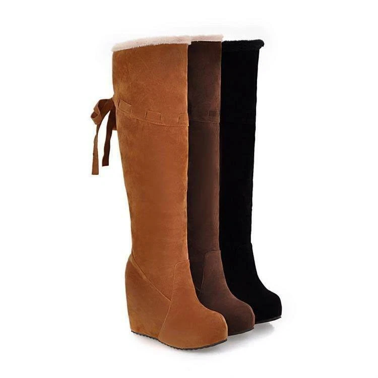 Suede wedge knee high best sale boots