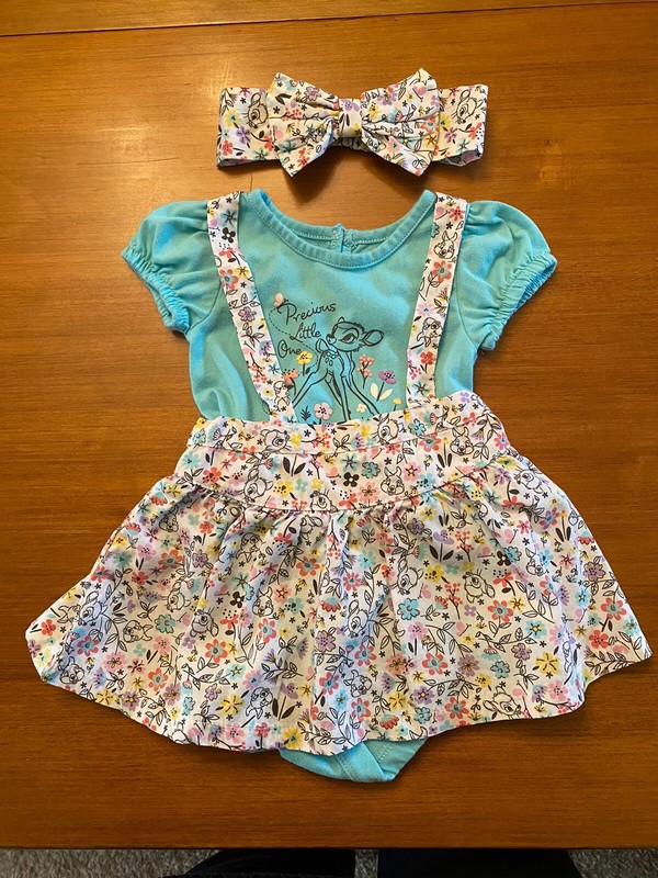 Disney Baby 3 Pc Bambi Outfit Skirt, Bodysuit & Headband EUC 6-9 Mo Adorable!