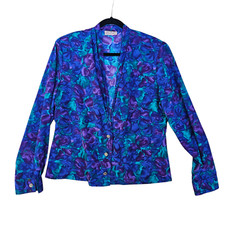 DIO Vintage Shacket Blue Teal Purple Size 14 Australian Made Top Floral D.I.O.