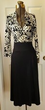 LILY BLACK & IVORY PRINT V-NECK COLLARED LONG SLEEVE WRAP DRESS SZ PL, NWT 