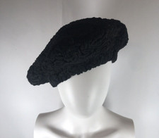 Vintage Black Beret - 10" Diameter - Wool, Acrylic, Nylon Blend