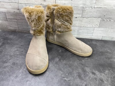 Toms Boots Women 7.5 Nepal shoes Gray Brown Beige Leather  Slip On Comfort Ankle