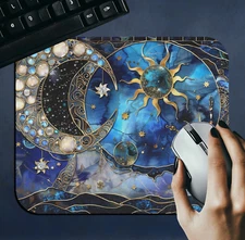 Stained Glass Celestial Mouse Pad 11 Sun Moon Galaxy Office Desk Mat Witchy Gift