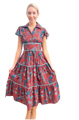 ISLA PAYAL Boston Maxi Dress in Rust Floral Print Size Large $158