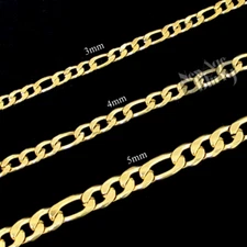 14k Gold Plated Stainless Steel Figaro Chain 16"- 30" Men Women Necklace 3-12mm