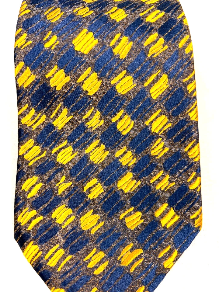 Corbata Charvet Seda Amarillo Azul Geométrica Cuello Francia Hombre 58LX3.5W. Foto 2 de 4