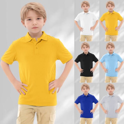 Teen Boys Girls Short Sleeve Summer Casual Solid Gentleman Tops Kids Holiday
