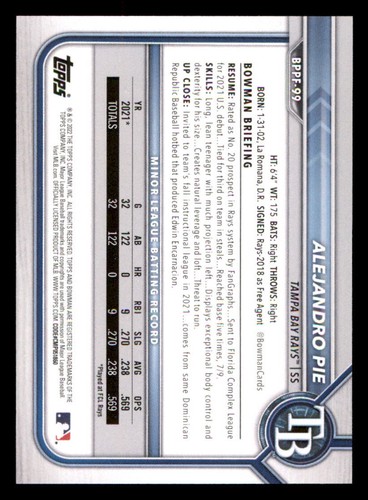 2022 Bowman 1st Edition #BPPF99 Alejandro Pie - Picture 2 of 2