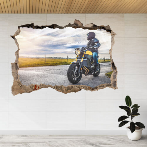 Motorbike On The Road Riding 3d Smashed View Wall Sticker Poster Decal A843 - Picture 1 of 2
