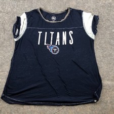 Tennessee Titans Shirt Womens Medium Blue Thin Short Sleeve Spell Out Football *