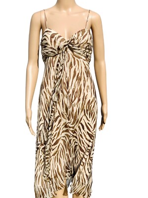 Milly of New York brown & cream animal print dress chiffon, sundress, flowy sz 4