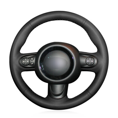 Leather Black Hand Stitching Custom Car Wrap Steering Wheel Cover for Mini Coupe