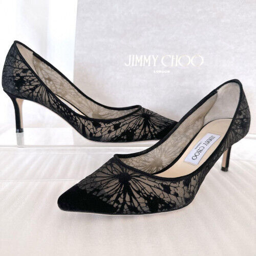 JIMMY CHOO Lace Pointed Toe High-Heel Pumps BLK / Size 37.5 JIMMY CHOO Lace Pointed Toe High-Heel Pumps BLK / Size 37.5