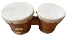 Vintage 1970's? Wooden Bongo Drums Set Instrument Wood Latin Percussion 6" & 7"