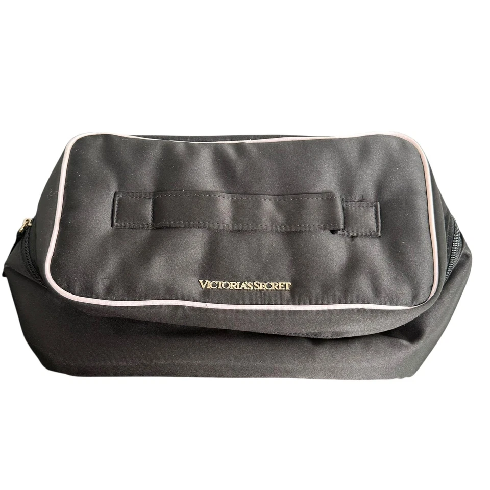 Sutiã organizador Victoria's Secret preto cetim cosmético bolsa de viagem preto rosa - Imagem 3 de 4