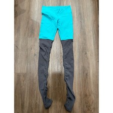 Alo Yoga Goddess Leggings Teal Charcoal Grey Ribbed Colorblock High Waist Pants