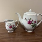 Noritex Fine China Teapot  & Creamer Pitcher Pink Roses Gold Trim