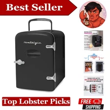 Versatile Retro Mini Fridge & Heater - 6-Can Capacity for Home & Travel