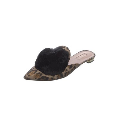Aquazzura Mules Pointed Toe Slip-On Flat Gold Size 7.5 Women Powder Puff Pom Pom