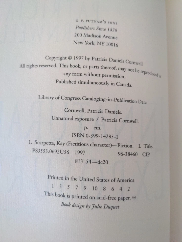 Uncorrected Proof Unnatural Exposure by Patricia Cornwell 1997 PB ARC  - Image 3 of 4