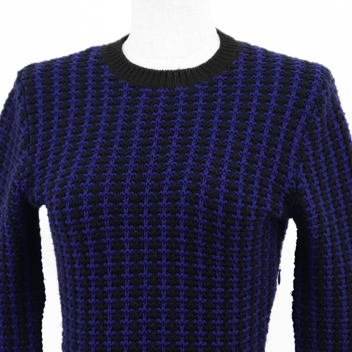 Christian Dior Low-gauge Knit Sweater Striped Peplum Women Size 38 Blue/Black thumbnail 2