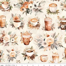 Coffee Time Main Cream Cotton Fabric