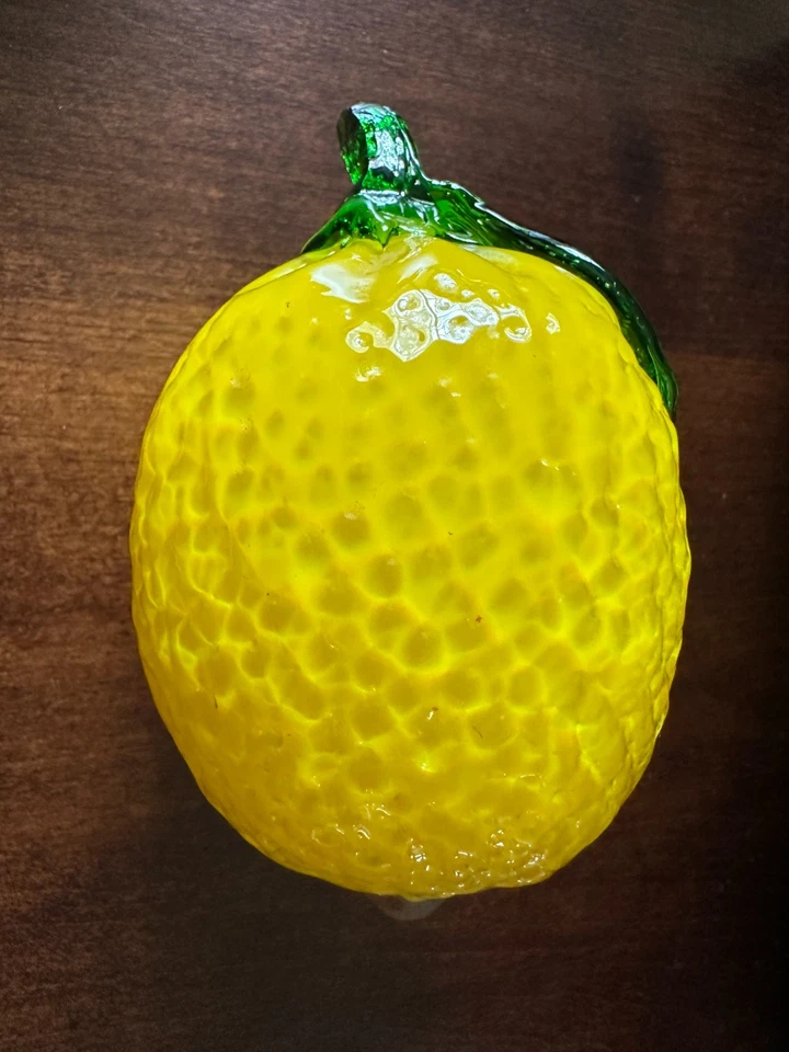"Vidrio soplado a mano estilo Murano amarillo limón 5"" texturizado de colección" Foto 2 de 3