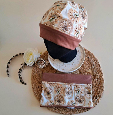 Handmade Mädchen Mütze & Loop-Set, Blumenmuster, Jersey Baumwolle, Einheitsgröße
