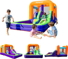 Inflatable Bounce House, Obstacles Bouncer Slide with Air Blower Purple Style