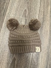 C.C. Beanies BABY brown Knit Double Pom Hat Size 0-6 Months