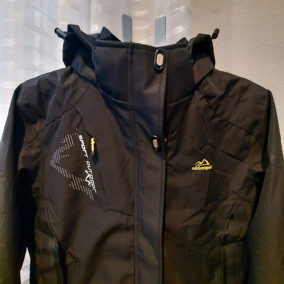 Chaqueta de deporte al aire libre para hombre mediana negra forrada con capucha resistente al agua transpirable Foto 2 de 4