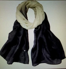 Ladies Charcoal/white Cotton/Linen Scarfs Summer Fresh Long Rectangle 29"X70"