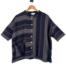 Sahara Shirt Size S/M UK 10/14 Check Boxy Button Up Plaid Lagenlook Oversized 