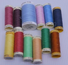 MIXED LOT OF 12 GUTERMANN GERMANY POLYESTER THREAD SPOOLS, MULTIPLE COLORS