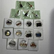 Vintage Lot Of 15 Enamel Lapel Or Hat Pins Various Rock N Roll Bands Metal